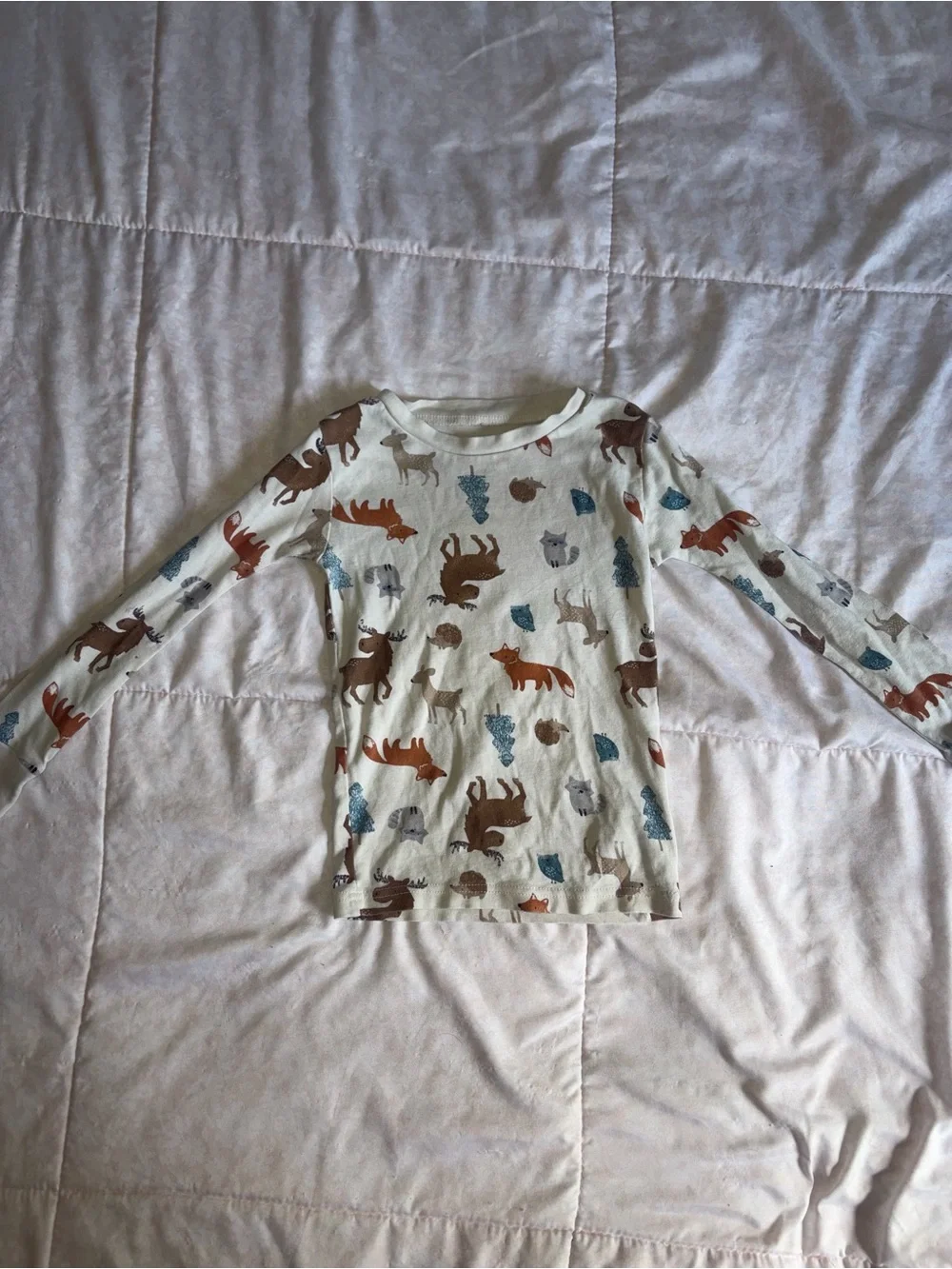 Boys Teal outdoorsy Graphic Pajama Set with Cream Woodland Print Pants